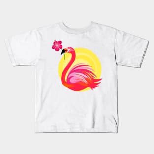 Flamingo Bird with Hibiscus Flower Kids T-Shirt